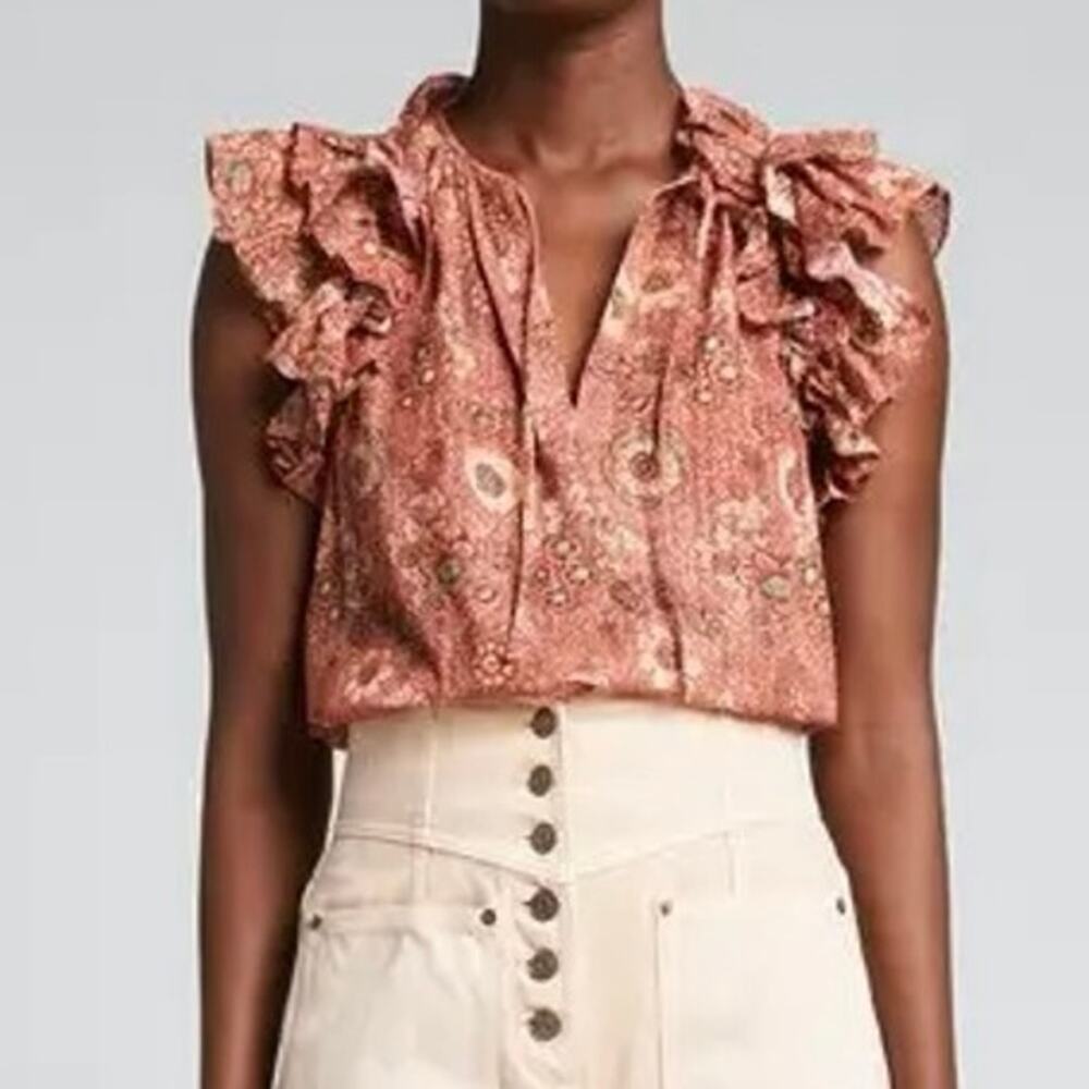 Ulla Johnson Elisa Floral Print Flutter Sleeve Blouse Top Rosebud Women's Size 6